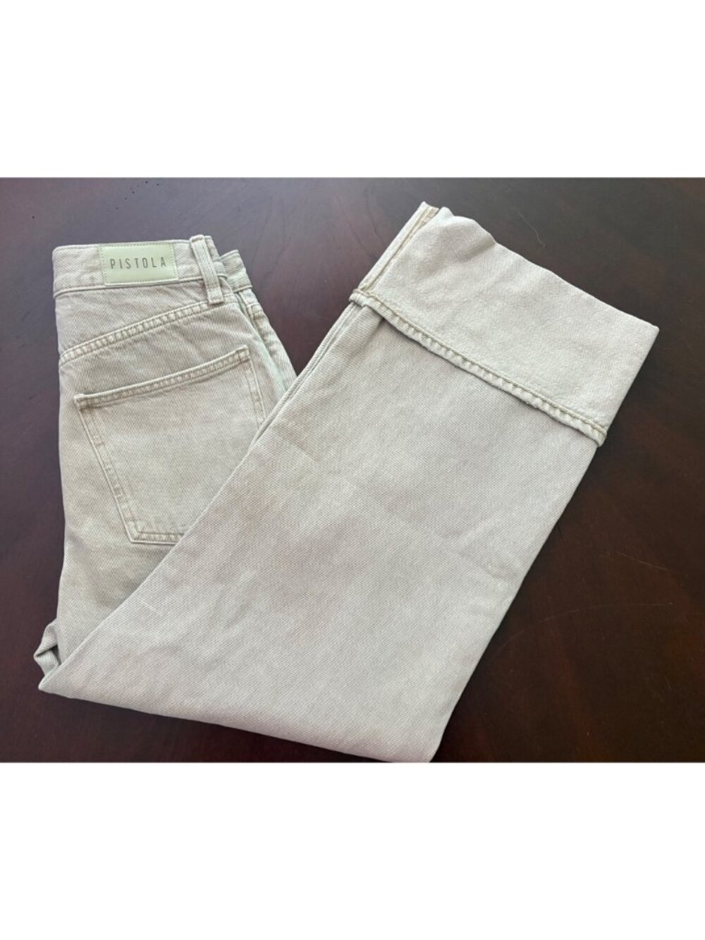 Pistola Ryder High Rise Cuffed Wide Leg Cropped Jeans Oatmeal Tan Beige Size 26 - Picture 14 of 14